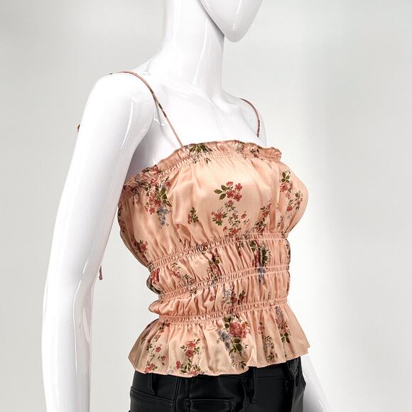 Reformation Viviana Silk Floral Peplum Cami Top in Liaison Peach Pink Size L - Picture 3 of 6